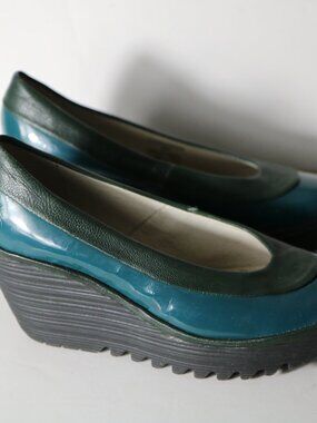 Fly London Yoko Slip On Wedges Womens 36 US 6 Blue Leather Artsy Comfort Boho